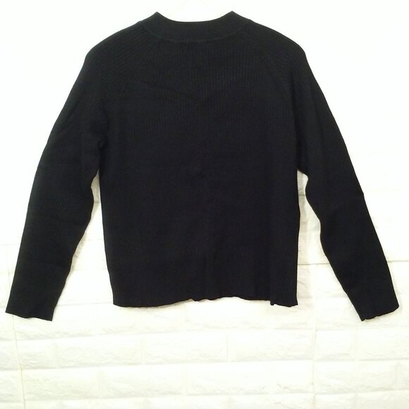 Vintage 80s dressbarn Ribbed Knit Sweater Lady-L Mockneck Faux-Buttons LSL Black - Picture 10 of 10